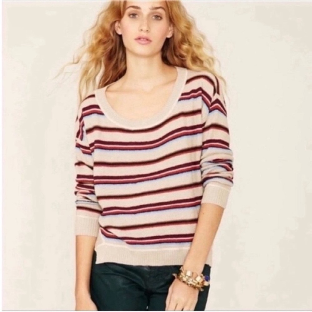 Free People Beach Road Trip sweater beige tan striped knit
